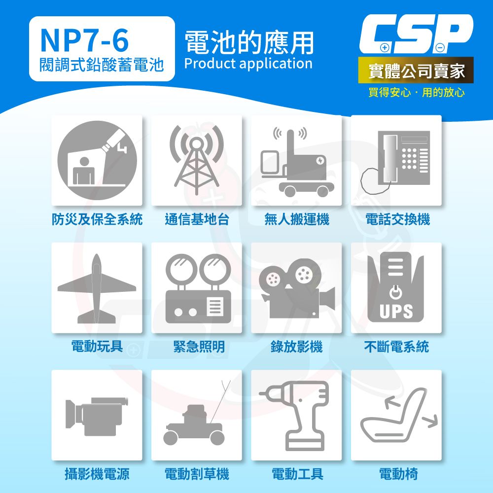 YUASA 湯淺 【CSP】YUASA湯淺NP7-6鉛酸電池6V7Ah 充電燈具 UPS POS系統機 電子秤 電動工具 兒童電動車 緊急照明 消防設備