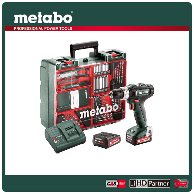 metabo 美達寶   12V鋰電震動電鑽套組 PowerMaxx SB 12 SET 2.0Ah+配件組 (膠箱)