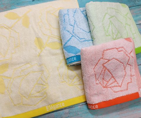 【ELEGANCE】玫瑰朵朵毛巾 隨機色12入組