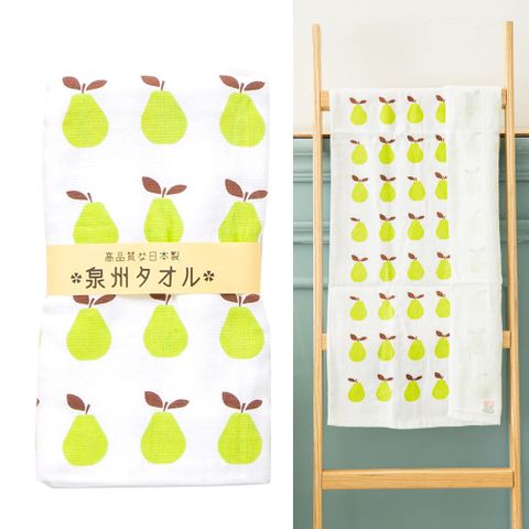 日本泉州純棉麻紗加厚34*85CM毛巾(梨子-綠)