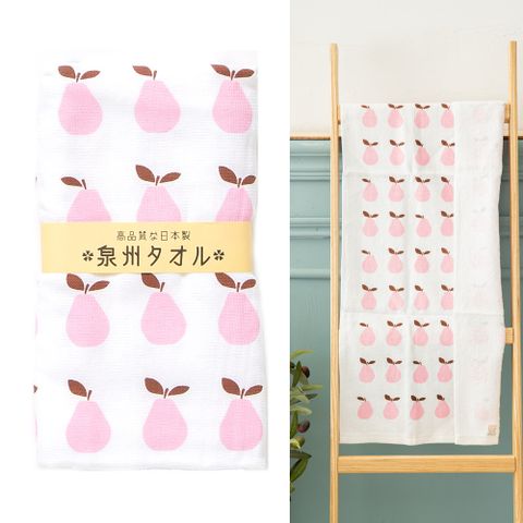 日本泉州純棉麻紗加厚34*85CM毛巾(梨子-粉)
