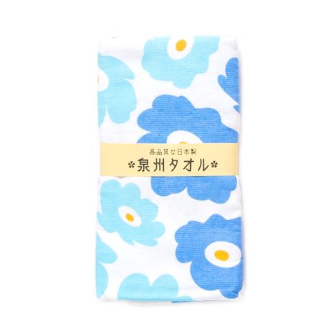 日本泉州純棉麻紗加厚34*85CM毛巾(大花-淺藍)