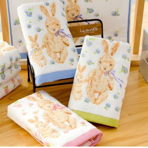 剪絨款．櫻花兔印花純棉毛巾(12條毛巾組)【台灣興隆毛巾製】細軟．柔順