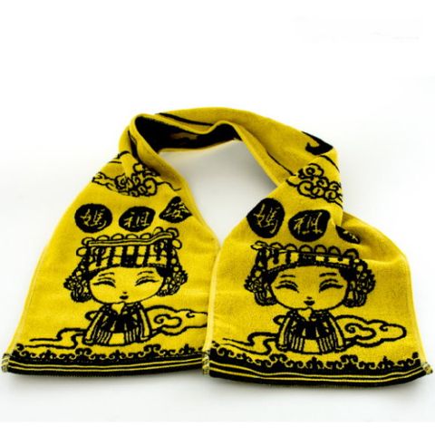 神明系列黃黑款-天上聖母．媽祖 提花窄版運動毛巾/運動巾(單條)【台灣興隆毛巾製】