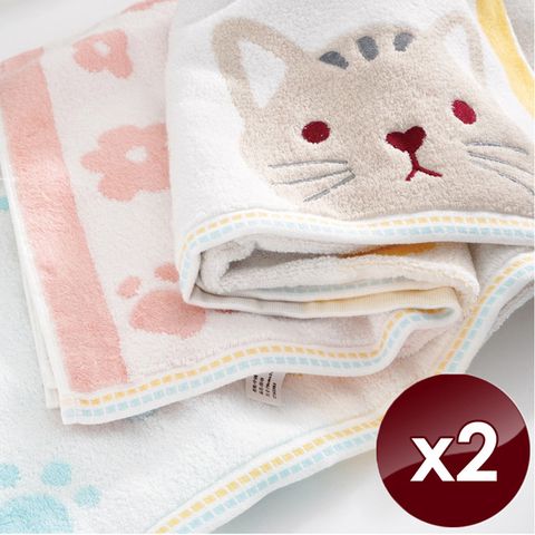 【藻土屋】【HKIL-巾專家】日系櫻花貓純棉浴巾X2-MS