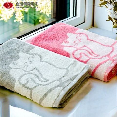 沙發上的貓無捻紗浴巾(2條浴巾組)【台灣興隆毛巾製 】