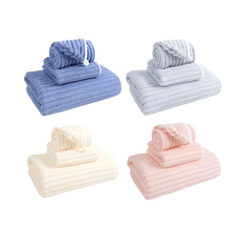 加厚糖果絨毛巾【3件組】(乾髮帽+毛巾+浴巾) 吸水快乾/不掉棉絮