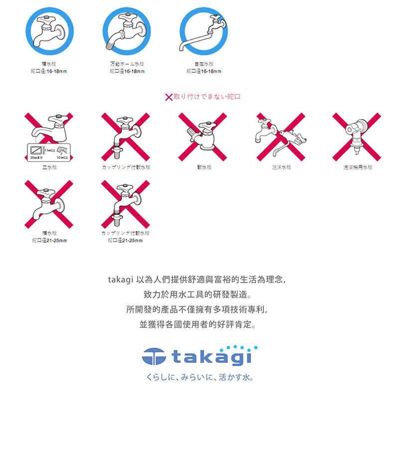 水万能水栓自水栓蛇口:16-18mm蛇口16-18mm蛇口16-18mm取り付けできない蛇口立水栓カップリング付栓水栓泡沫水栓洗濯用水栓水栓蛇口在21-25mmカップリング付栓蛇口21-25mmtakagi 以為人們提供舒適與富裕的生活為理念,致力於用水工具的研發製造。所開發的產品不僅擁有多項技術專利,並獲得各國使用者的好評肯定。活寸水。