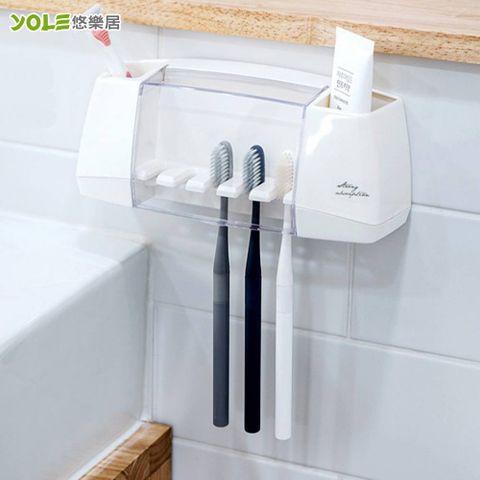 【YOLE悠樂居】韓國製3M黏貼式壁掛防塵洗漱牙刷架