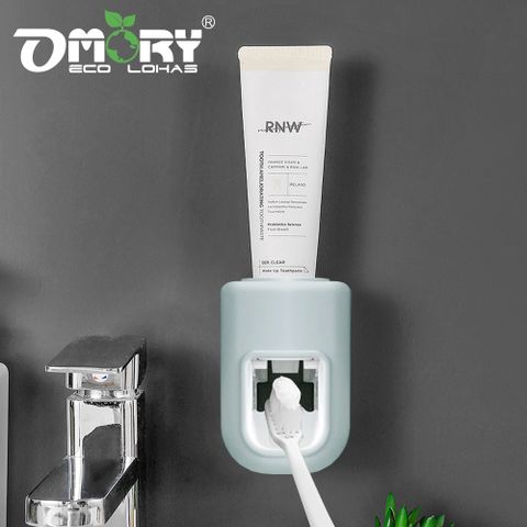 OMORY 無痕壁貼半自動擠牙膏器-水藍