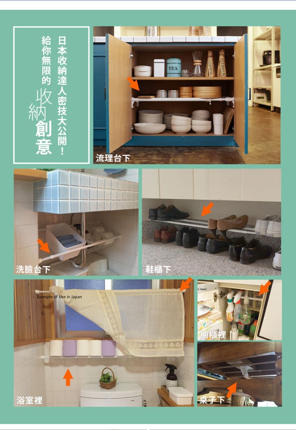 浴室裡洗臉台下Example of Use in Japan流理台下鞋櫃下