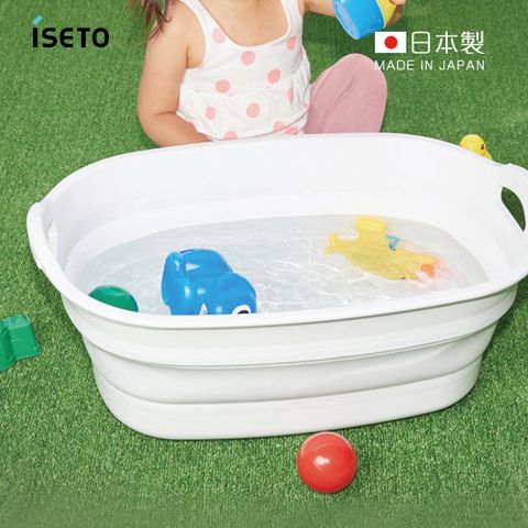 【日本ISETO】日製橢圓形多功能伸縮折疊式水桶/寵物浴盆-23L-2色可選