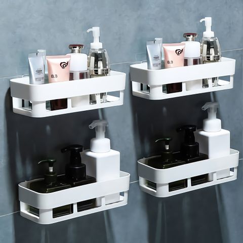 STICK 廚房浴室無痕收納置物架白色二入組 免鑽牆鑽孔 透明防水背膠