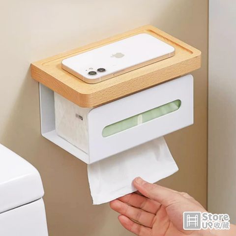 【Store up 收藏】日式清新風 白色系 木製抽取式衛生紙架(AD380)
