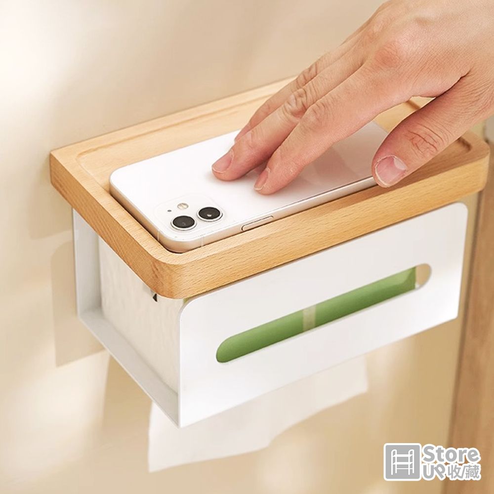 Store up 【 收藏】日式清新風 白色系 木製抽取式衛生紙架(AD380)
