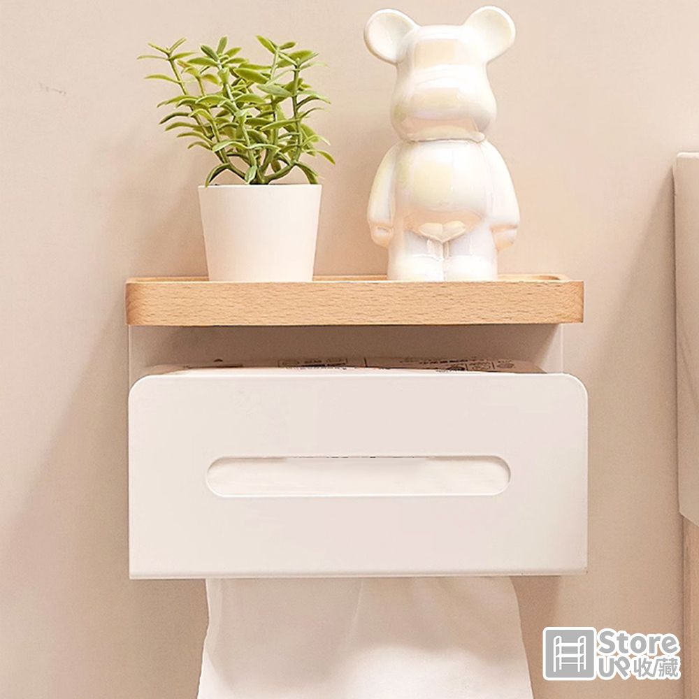 Store up 【 收藏】日式清新風 白色系 木製抽取式衛生紙架(AD380)