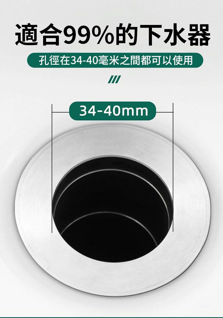 適合99%的下水器孔徑在34-40毫米之間都可以使用34-40mm