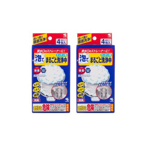 (2盒超值組)日本小林製藥-管道去污消臭發泡清潔粉(30gx4包)/盒(不鏽鋼濾網提籃洗淨,水管過濾器清潔劑,管道疏通粉)