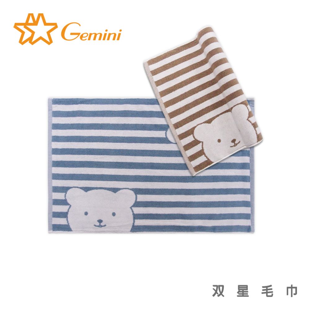 Gemini 雙星毛巾 條紋彩色熊純棉浴墊(卡其)