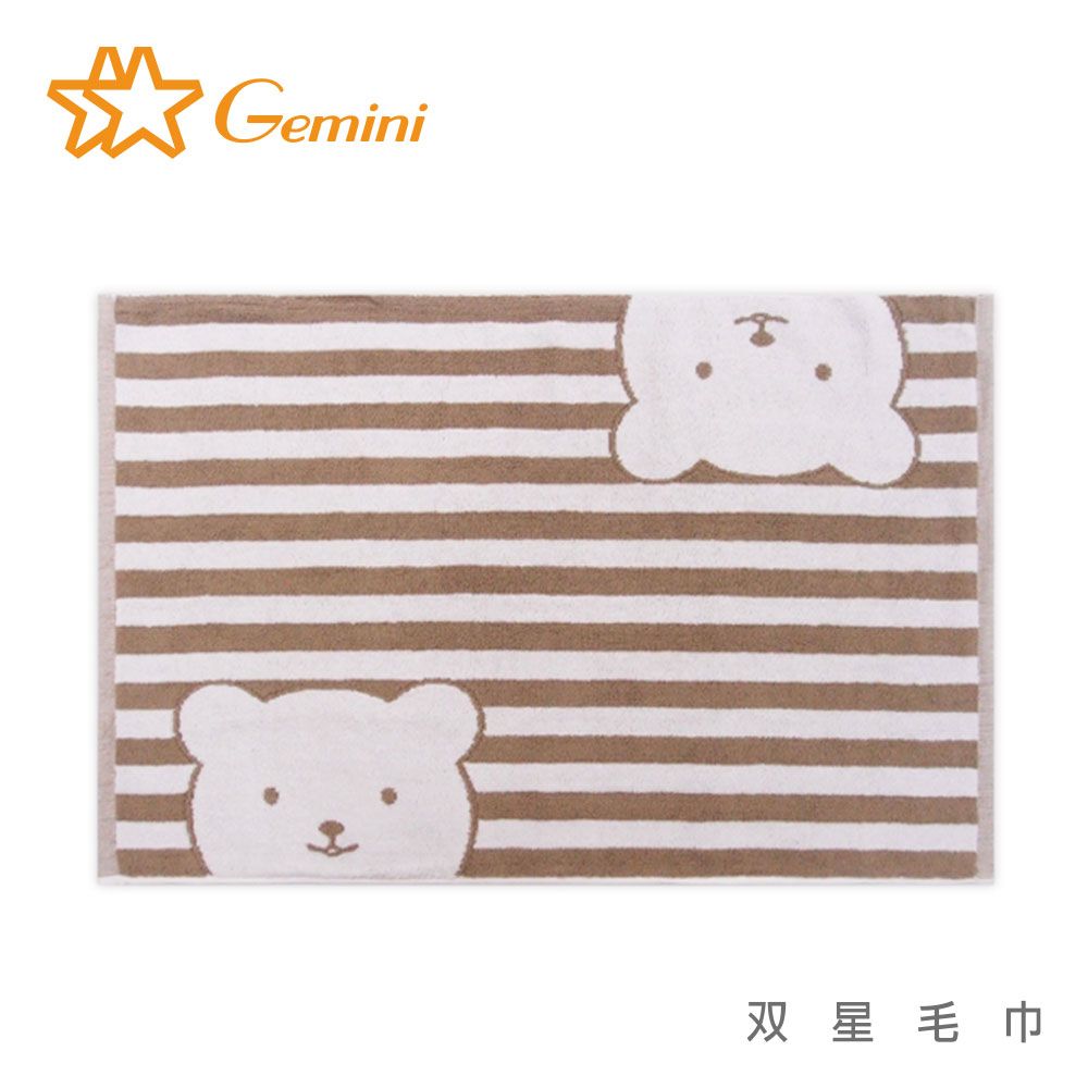 Gemini 雙星毛巾 條紋彩色熊純棉浴墊(卡其)