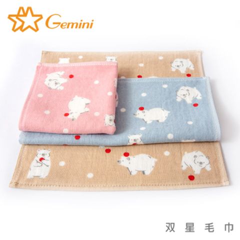 Gemini 雙星毛巾 蜜蘋熊紗布小手巾(超值六入組)