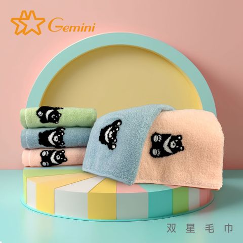 Gemini 雙星毛巾 【 雙星】絨毛台灣黑熊無捻紗系列(童巾超值三入組)