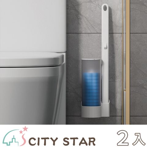 CITY STAR 一次性替換頭+壁掛式馬桶刷組合(18個替換頭/入)-2入