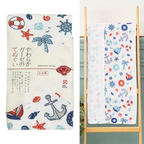 日本泉州純棉麻紗34*90毛巾-船錨(YBA991B)