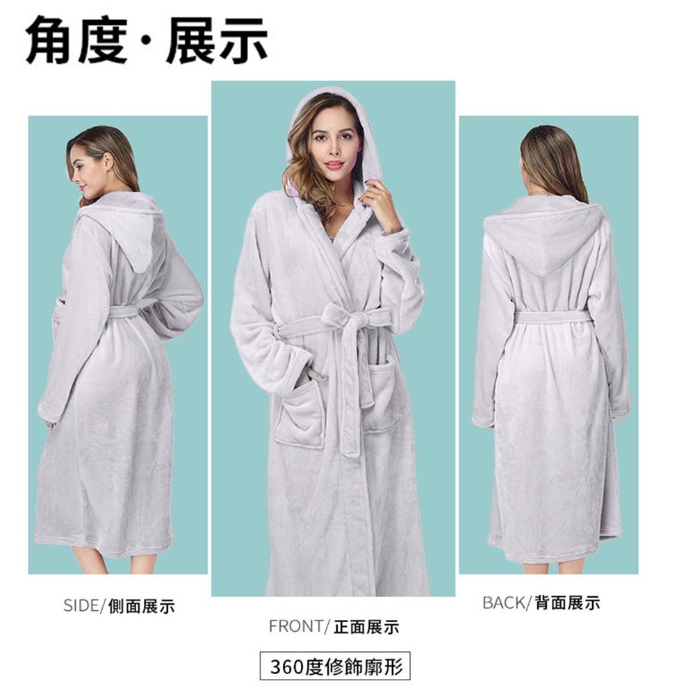 TLYS-J 連帽法蘭絨吸水浴袍 男女睡袍 桑拿服 保暖蓄熱親膚睡衣 家居服 情侶睡衣