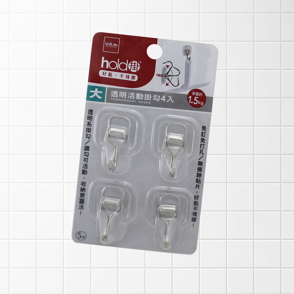 一品川流 hold掛/透明活動無痕掛勾-大-4入x4組 (免釘免鑽孔)