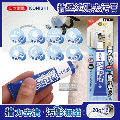 日本Konishi-衛浴清潔磁磚矽利康強力去污膏-透明色20g/條(黏稠中性凝膠劑,1塗1擦煥然一新,居家牆壁修繕美化神器,清潔塗鴉不須粉刷)
