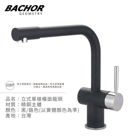 BACHOR 工業風L形單把手立式龍頭-無安裝 P10164BK