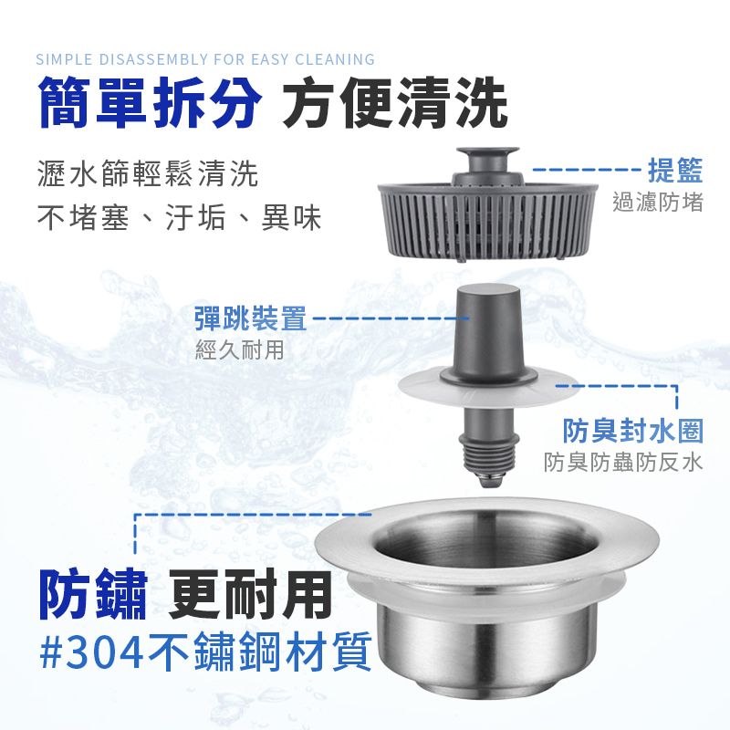  水槽彈跳過濾器 14cm (漏水塞x1+瀝水提籃x3)