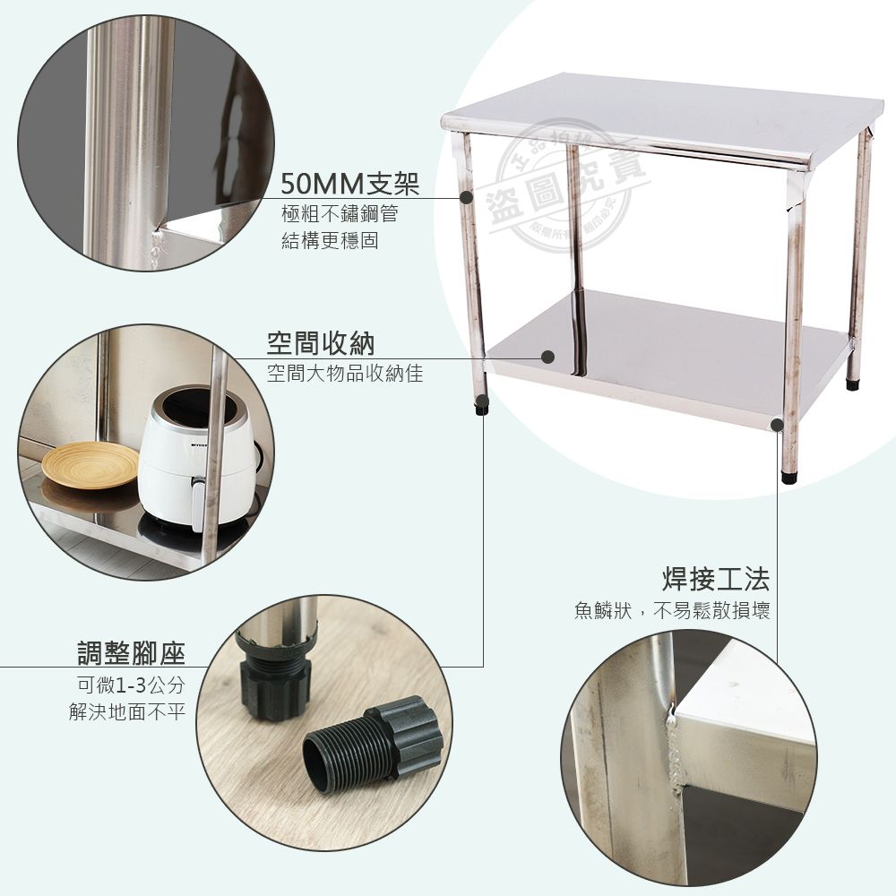  【Abis】客製商品-豪華升級版60X90CM二層圓角430不鏽鋼桌/料理桌/工作桌/工作台/流理台(2尺X3尺)-1入