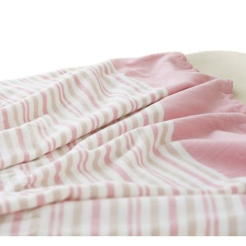麥克橫紋雙層棉紗雙人毛巾被-粉條紋 (單條) 【興隆毛巾製】