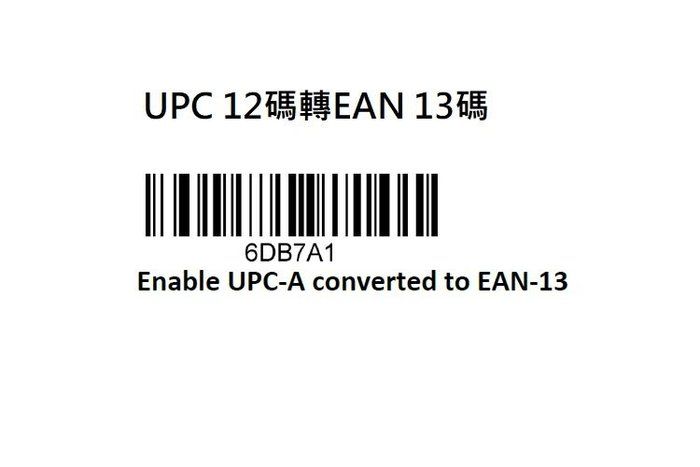 UPC 12 EAN 136DB7A1Enable UPC-A converted to EAN-13