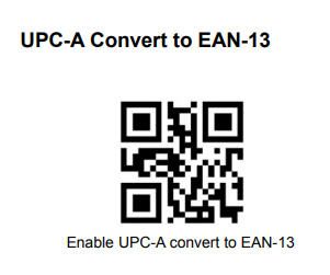 UPC-A Convert to EAN-13Enable UPC-A convert to EAN-13
