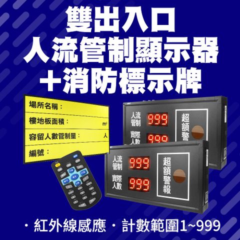 人潮計數器 停留人數 雙通道專用 場域人數計算 人員計數器 人數統計控管機器 特定場所必備 容留人數 人流統計控管 (贈)消防安全標示牌 550-CC999TF