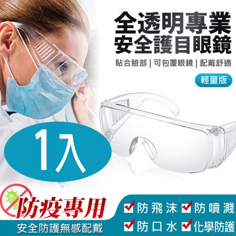 全透明專業安全護目眼鏡 輕量版1入