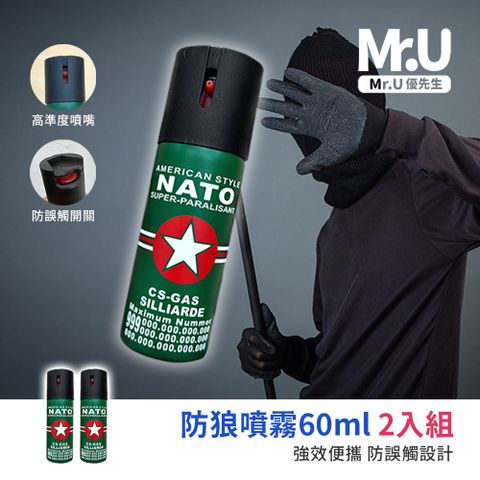 NATO高濃縮 防狼噴霧60ml 2入組 強效便攜 防誤觸設計