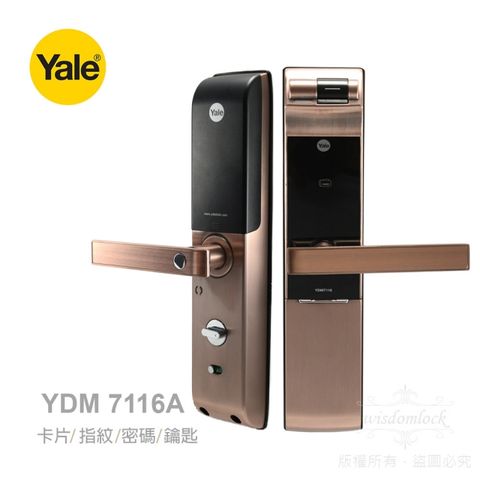 【Yale 耶魯】YDM-7116A 卡片/指紋/密碼/鑰匙 智能電子門鎖(含安裝)-玫瑰金