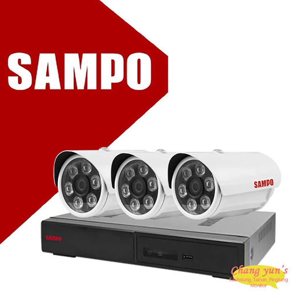 SAMPO 聲寶 昌運監視器 優惠組合  4路3鏡 DR-TWEX3-4+VK-TW2C66H 2百萬畫素紅外線攝影機*3