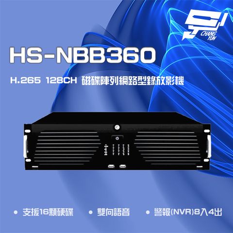 昌運監視器 昇銳 HS-NBB360 H.265 4K 128路 NVR 磁碟陣列網路型錄影主機 16硬碟