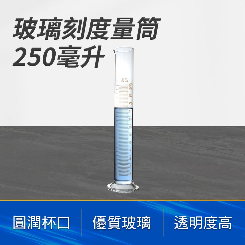  錐形燒杯 玻璃刻度量筒 250ml 具嘴量筒 耐酸鹼 量筒 量杯 實驗室器具 透明度高 B-GPT250