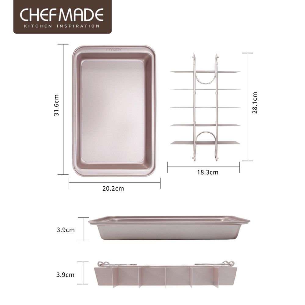 Chefmade 布朗尼帶網格架 活底不沾烤盤(CM122)