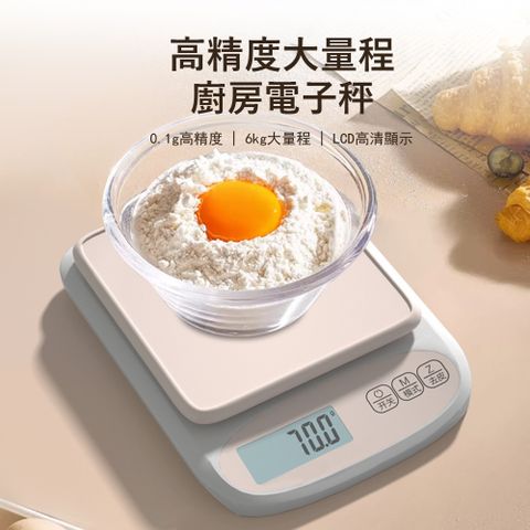 Kyhome LCD高精度廚房電子秤 家用食物秤 料理秤/烘焙秤/藥材秤 USB充電 (0.1g/6kg)