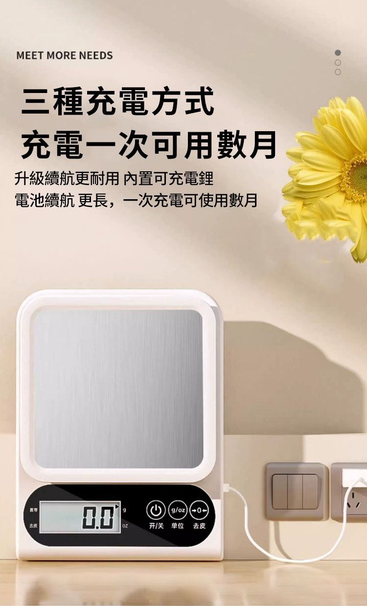 MEET MORE NEEDS三種充電方式充電一次可用數月升級續航更耐用 內置可充電鋰電池續航 更長,一次充電可使用數月去皮/开/关单位去皮