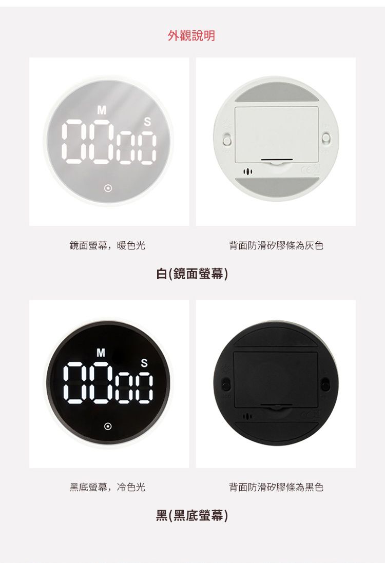 M外觀說明鏡面螢幕,暖色光背面防滑矽膠條為灰色白(鏡面螢幕)M黑底螢幕,冷色光背面防滑矽膠條為黑色黑(黑底螢幕)
