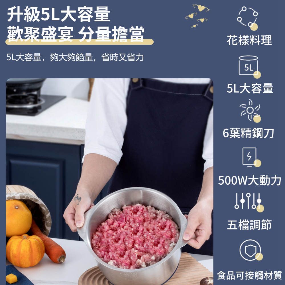  【常隆】絞肉機 攪拌機 碎肉機 電動絞肉機 攪拌器 打蛋器 和面機5L-六葉刀頭-500W大功率