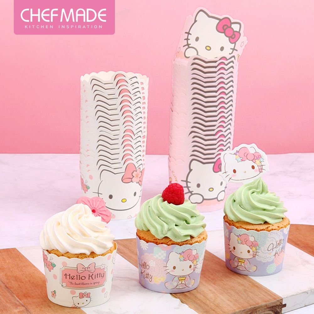 Chefmade 【美國】Hello kitty 凱蒂貓造型 升級款 含插卡 烘焙杯子蛋糕紙模 -100入(CM099)